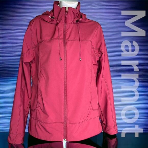 Marmot Womens Drawstring Softshell Hoodie Performance Jacket Burgundy Size Large